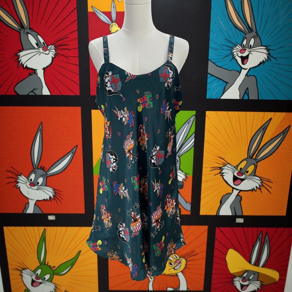 Looney Tunes‎ Christmas Slip Dress 90s Vintage Cartoon Tweety Bugs Y2K Large